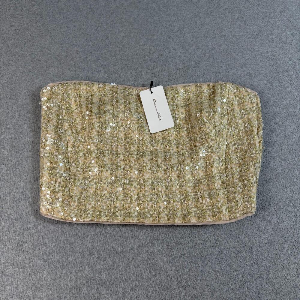 Revolve Line & Dot Tube Top Women Medium Gold Sequin Bustier Strapless Clubwear